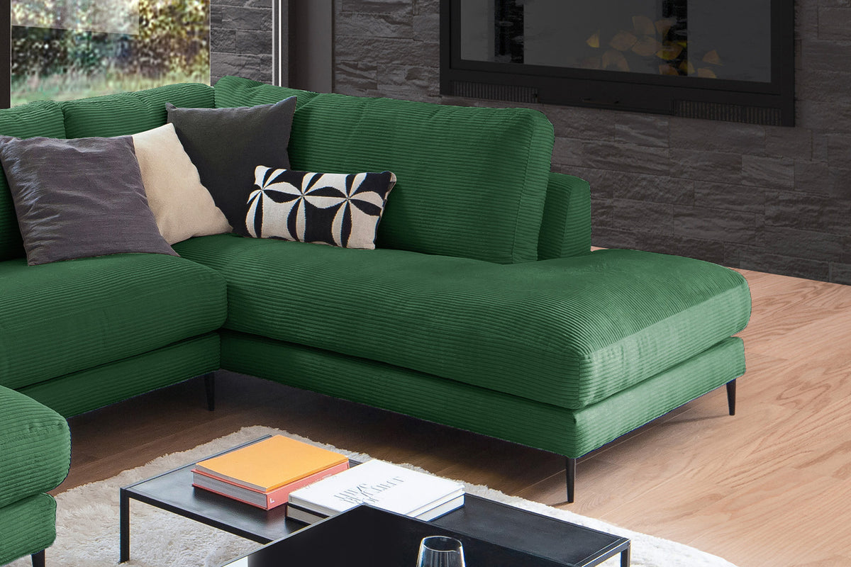 KAWOLA Sofa CARA Wohnlandschaft U-Form Cord smaragd