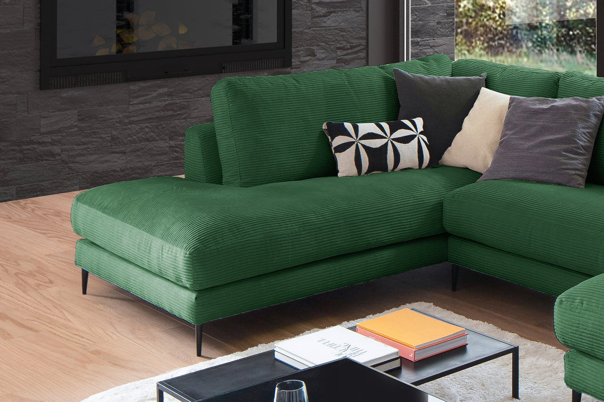 KAWOLA Sofa CARA Wohnlandschaft U-Form Cord smaragd
