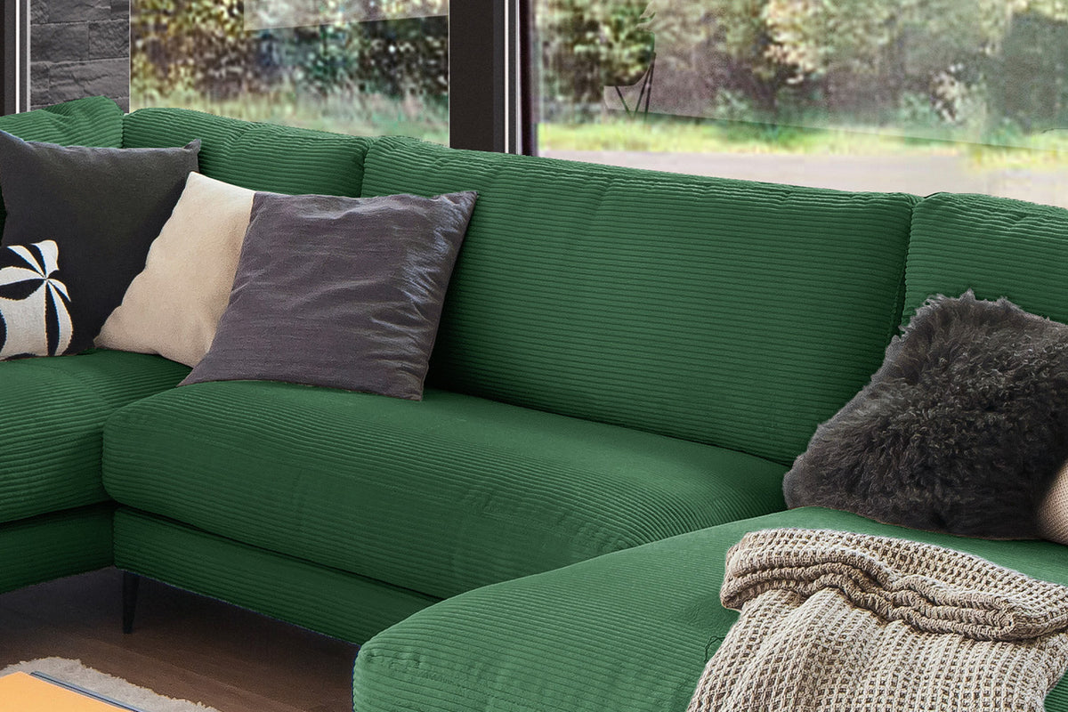 KAWOLA Sofa CARA Wohnlandschaft U-Form Cord smaragd