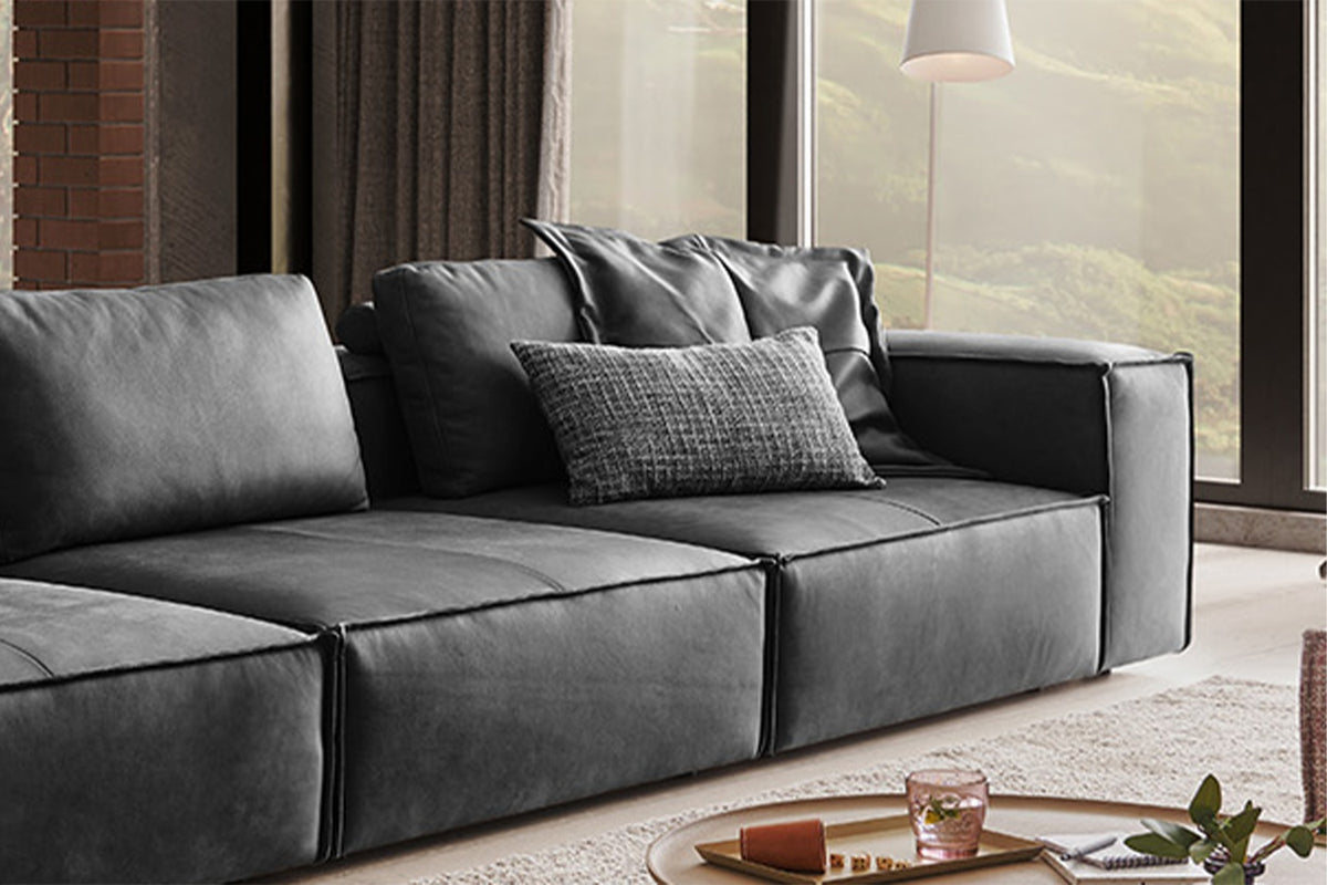 KAWOLA Sofa CARMO 4-Sitzer Leder anthrazit