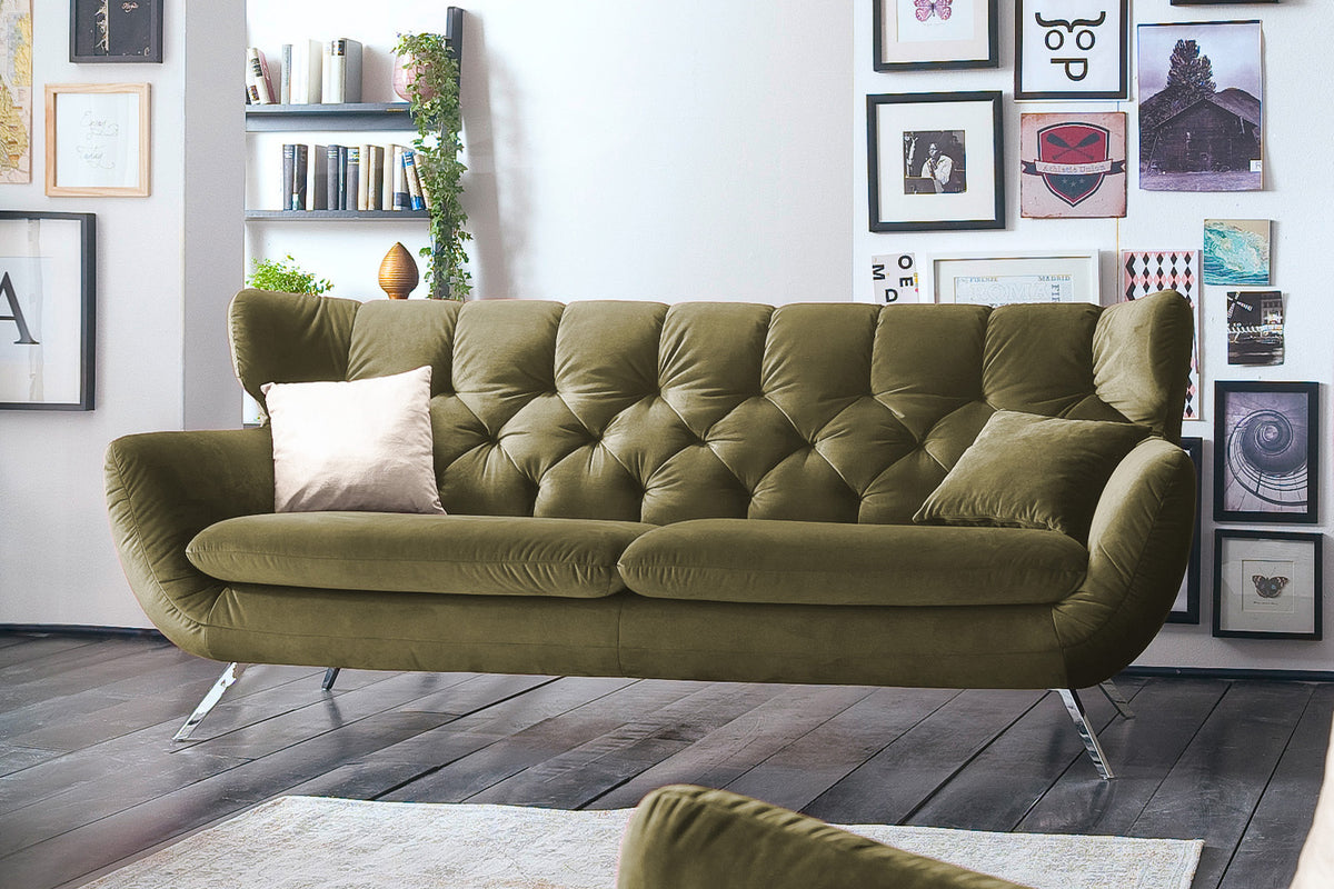 KAWOLA Sofa CHARME Velvet oliv, 3-Sitzer