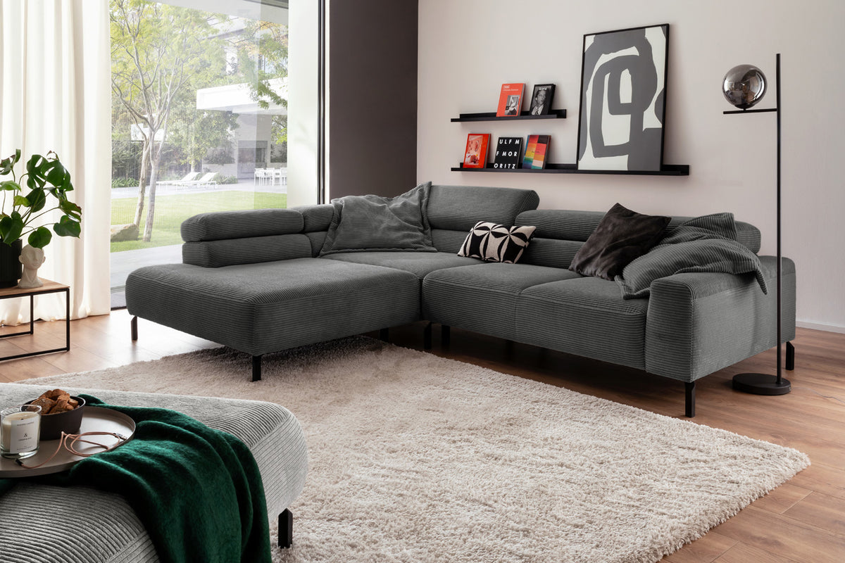 KAWOLA Sofa DELIA Ecksofa Cord grau, 312 x 219, Links, Ohne Komfortfunktion