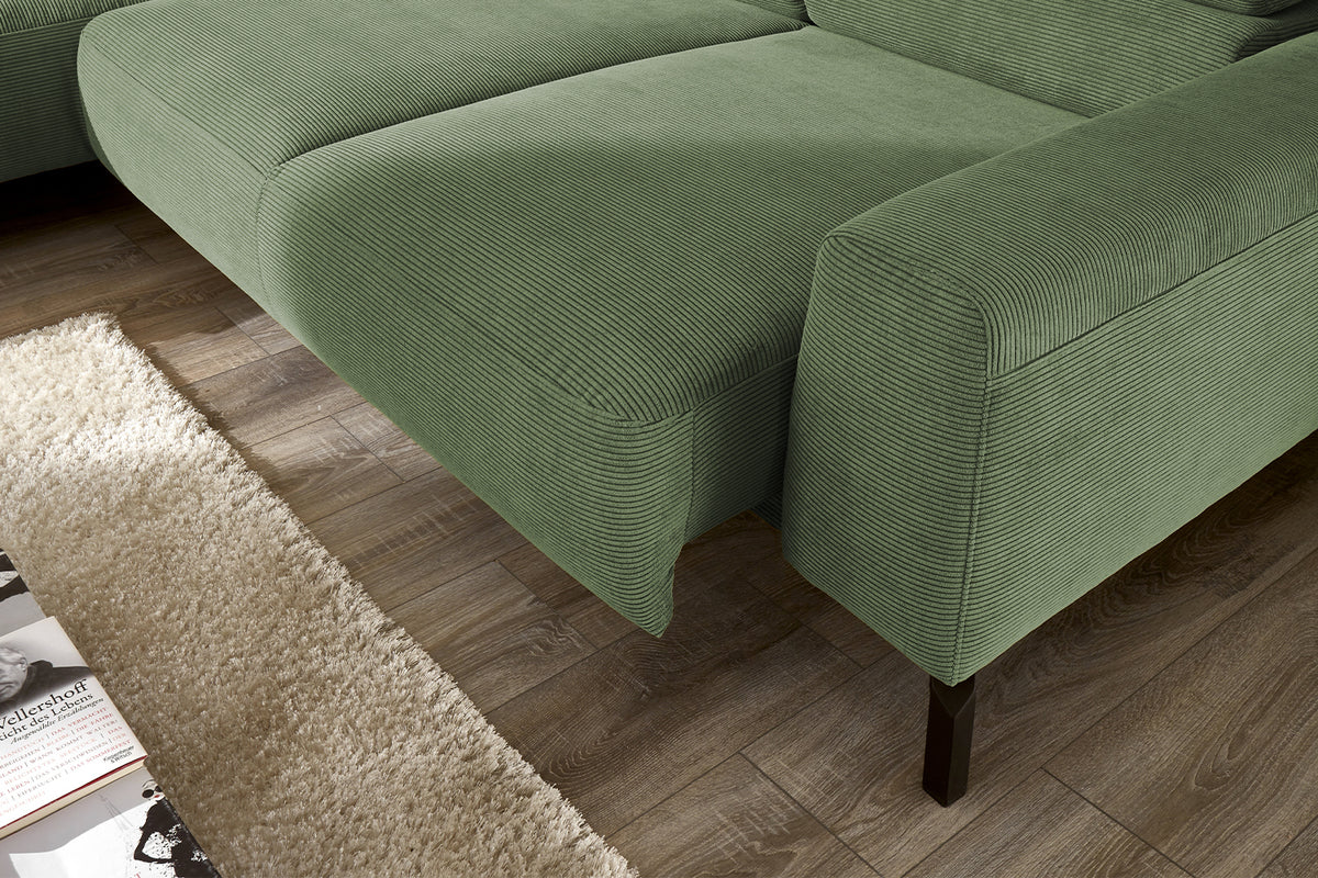 KAWOLA Sofa DELIA Ecksofa Feincord olivgrün