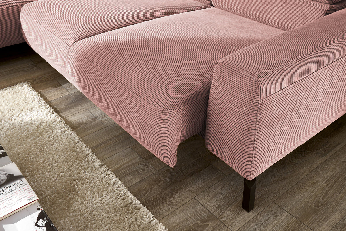 KAWOLA Sofa DELIA Ecksofa Feincord rosa