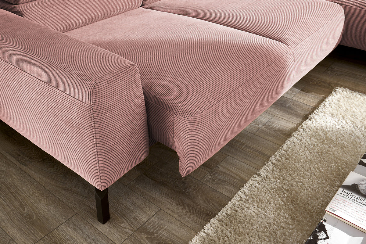 KAWOLA Sofa DELIA Ecksofa Feincord rosa