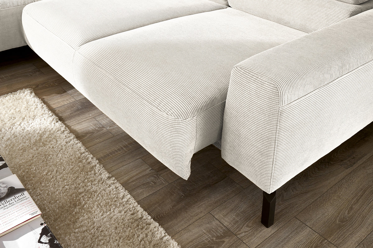 KAWOLA Sofa DELIA Ecksofa Feincord weiß
