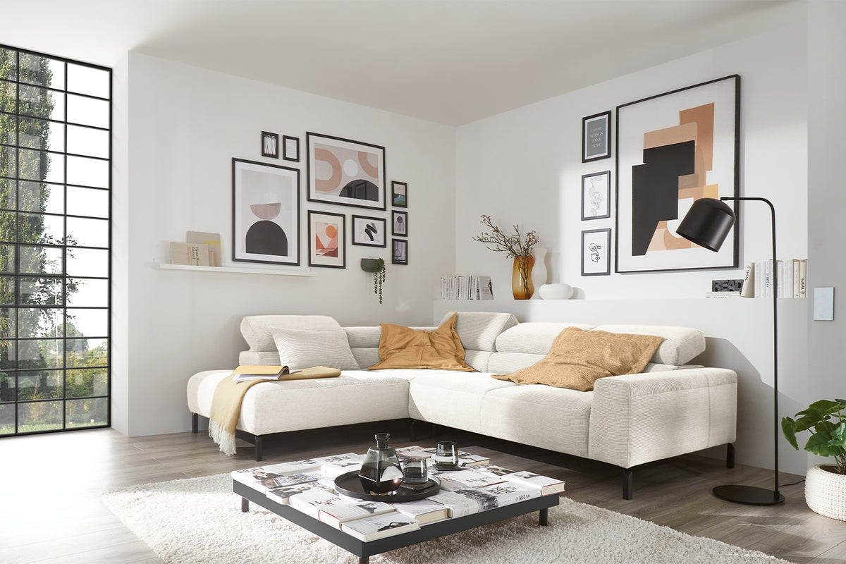 KAWOLA Sofa DELIA Ecksofa Feincord weiß, Links, Ohne Komfortfunktion