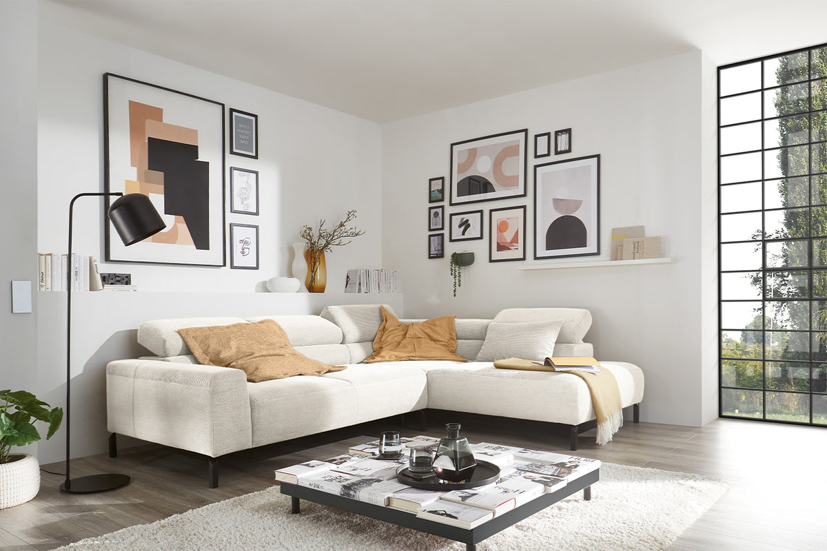 KAWOLA Sofa DELIA Ecksofa Feincord weiß, Rechts, Relaxfunktion