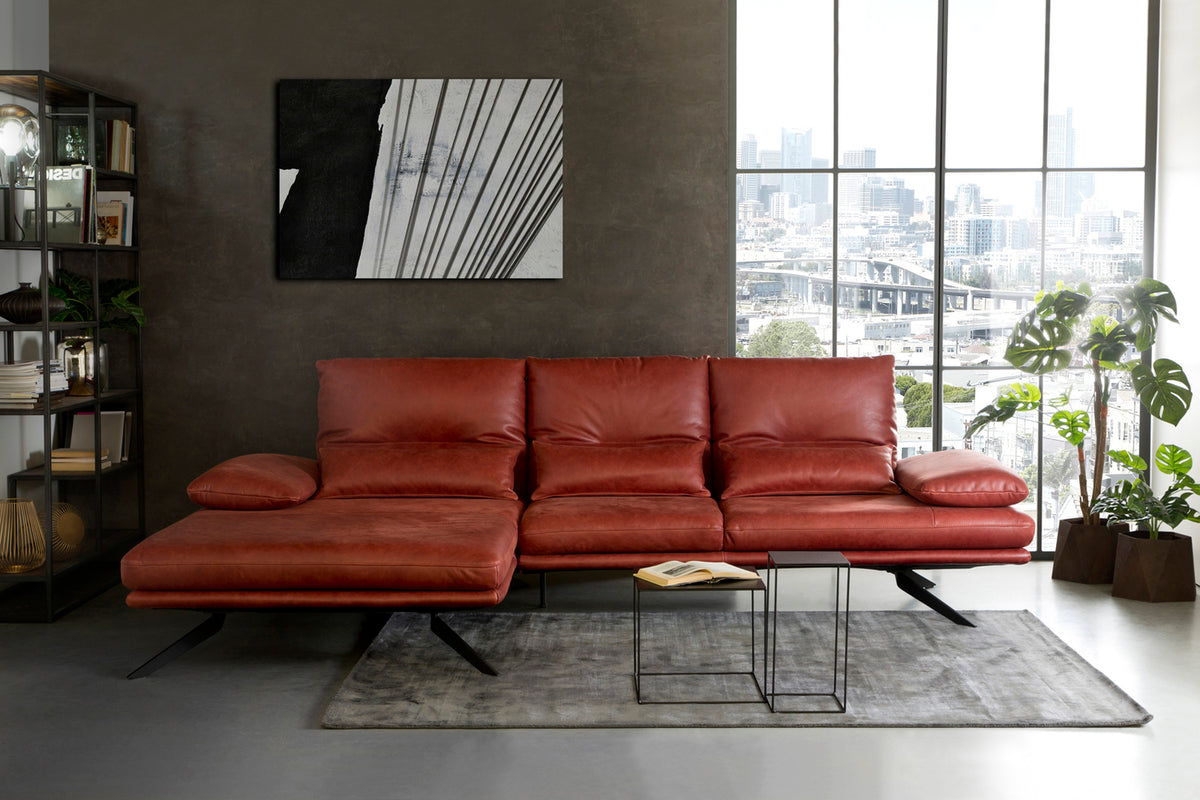 KAWOLA Sofa FENICE Ecksofa Leder burgunderrot, Links