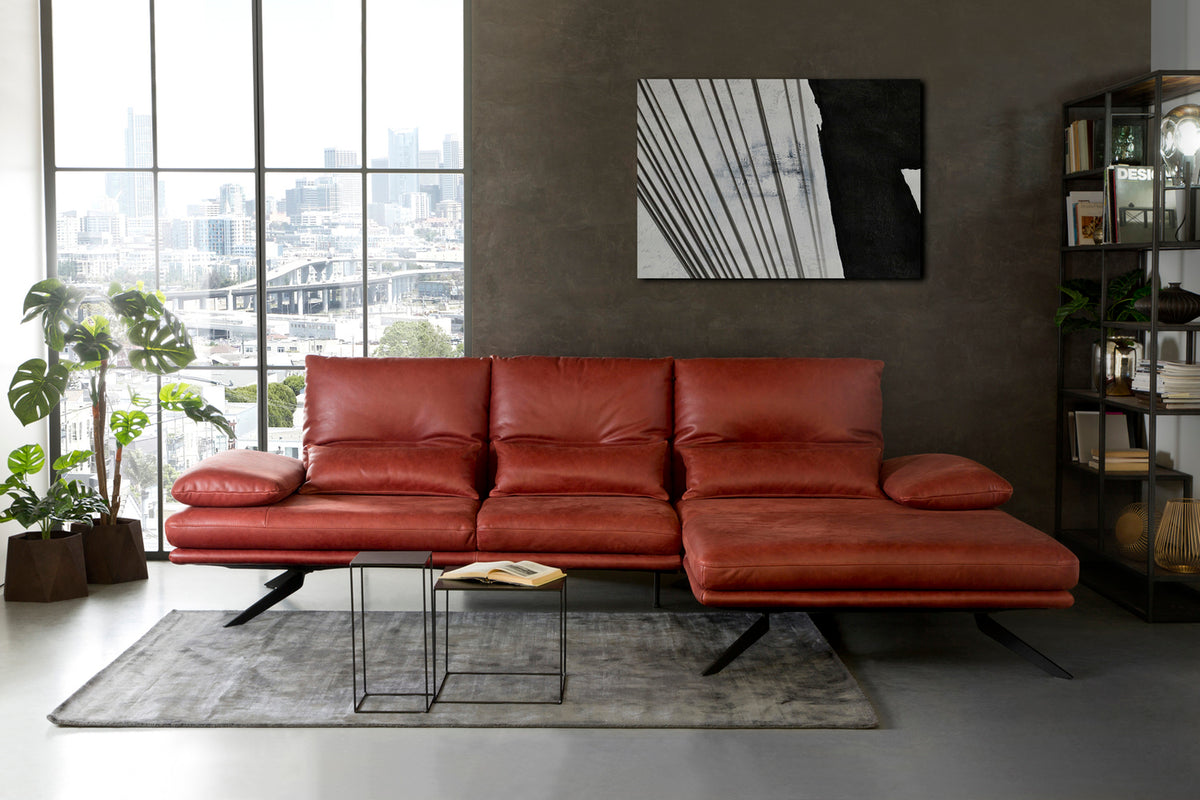 KAWOLA Sofa FENICE Ecksofa Leder burgunderrot, Rechts