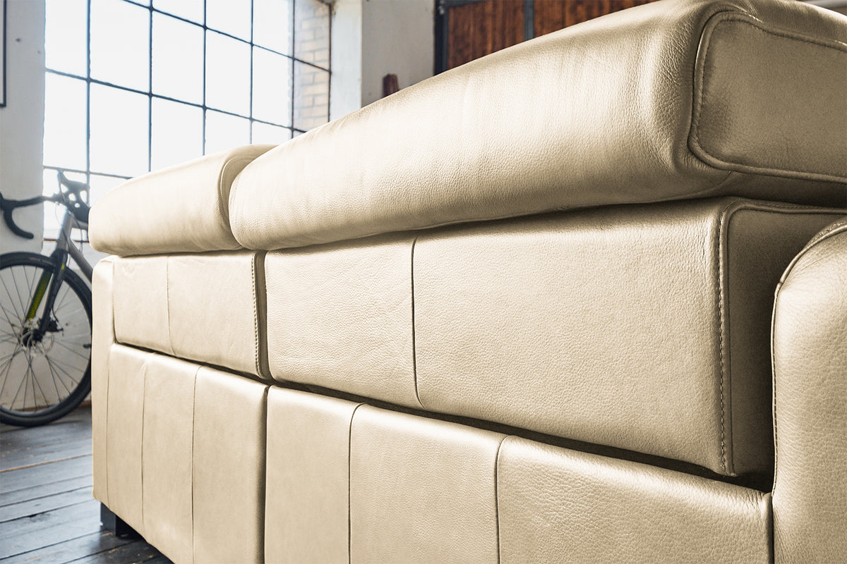 KAWOLA Sofa FINN 3-Sitzer mit Relaxfunktion Leder cremeweiß