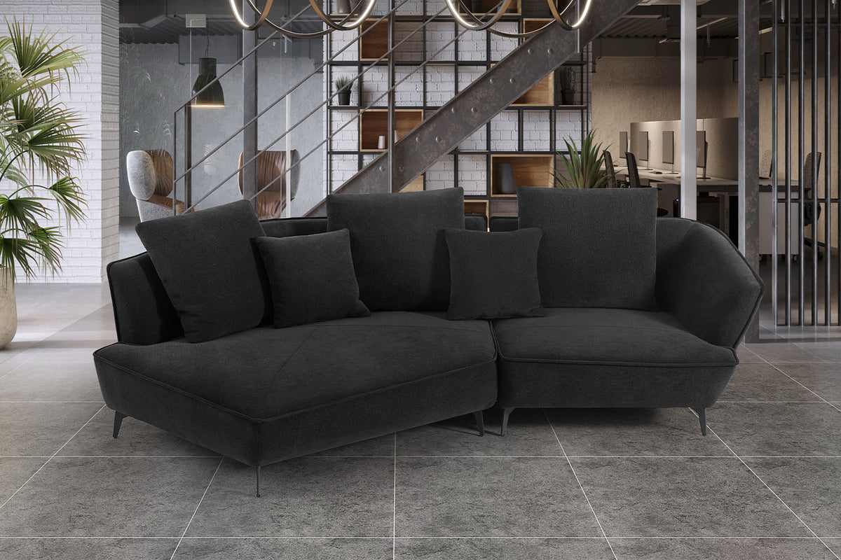 KAWOLA Sofa GARBO Designsofa Stoff schwarz, Links