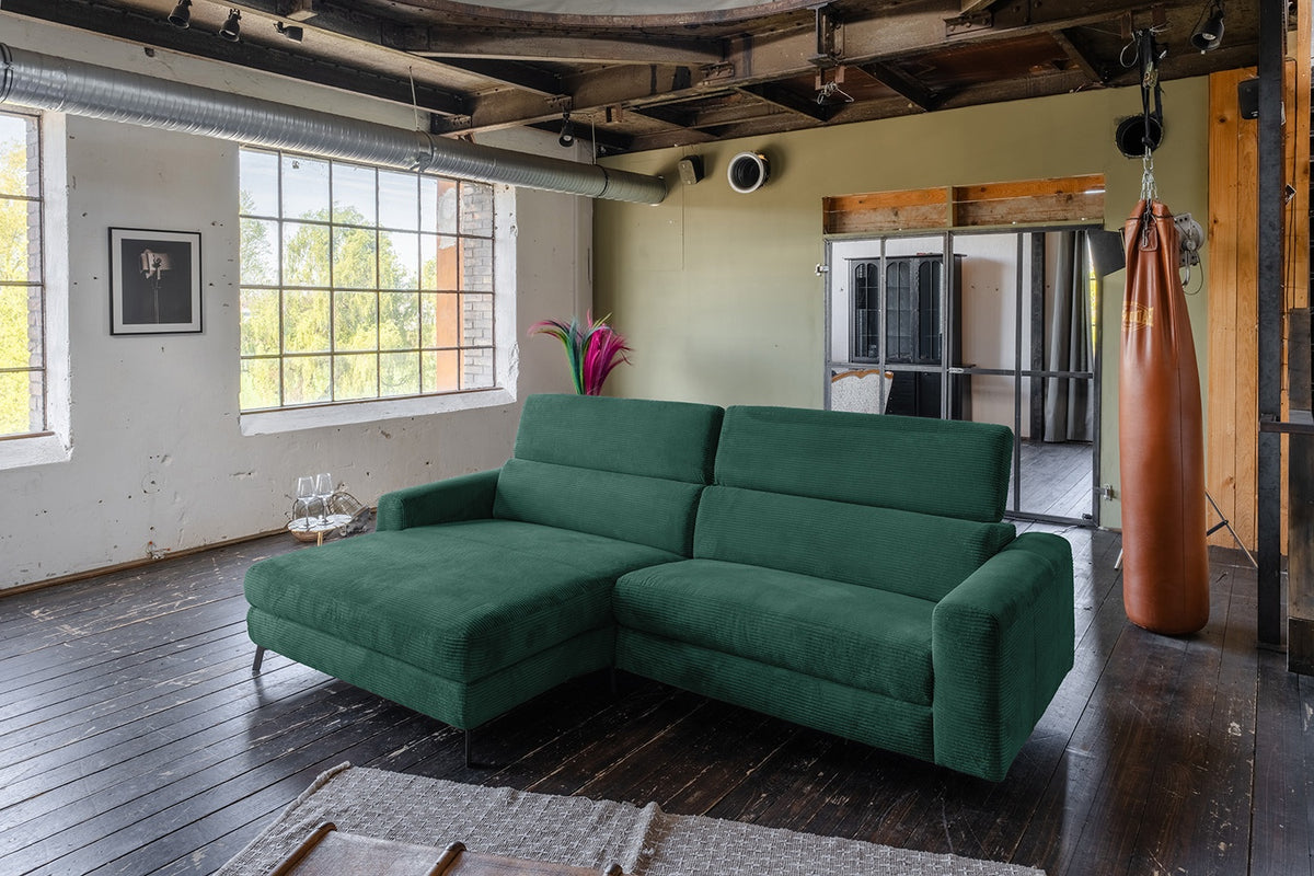 KAWOLA Sofa LAISKA Ecksofa Cord smaragd, Links