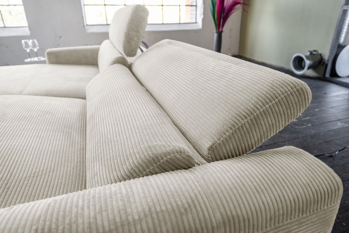 KAWOLA Sofa LAISKA Ecksofa Relaxfunktion teilmotorisch Cord cremeweiß