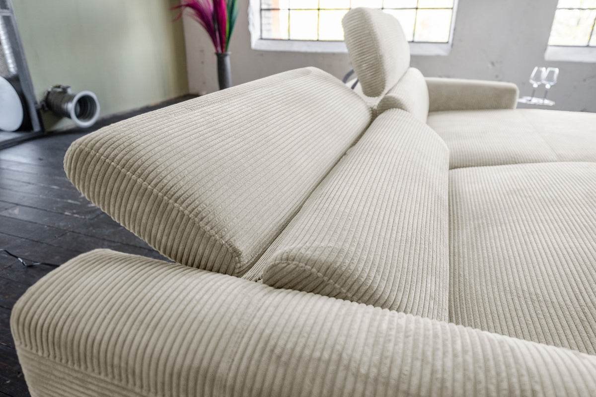 KAWOLA Sofa LAISKA Ecksofa Relaxfunktion teilmotorisch Cord cremeweiß