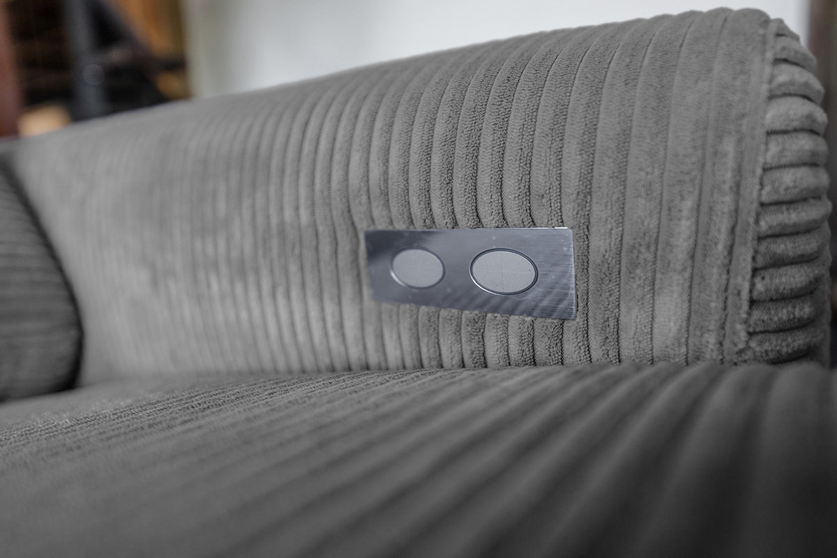 KAWOLA Sofa LAISKA Ecksofa Relaxfunktion teilmotorisch Cord grau