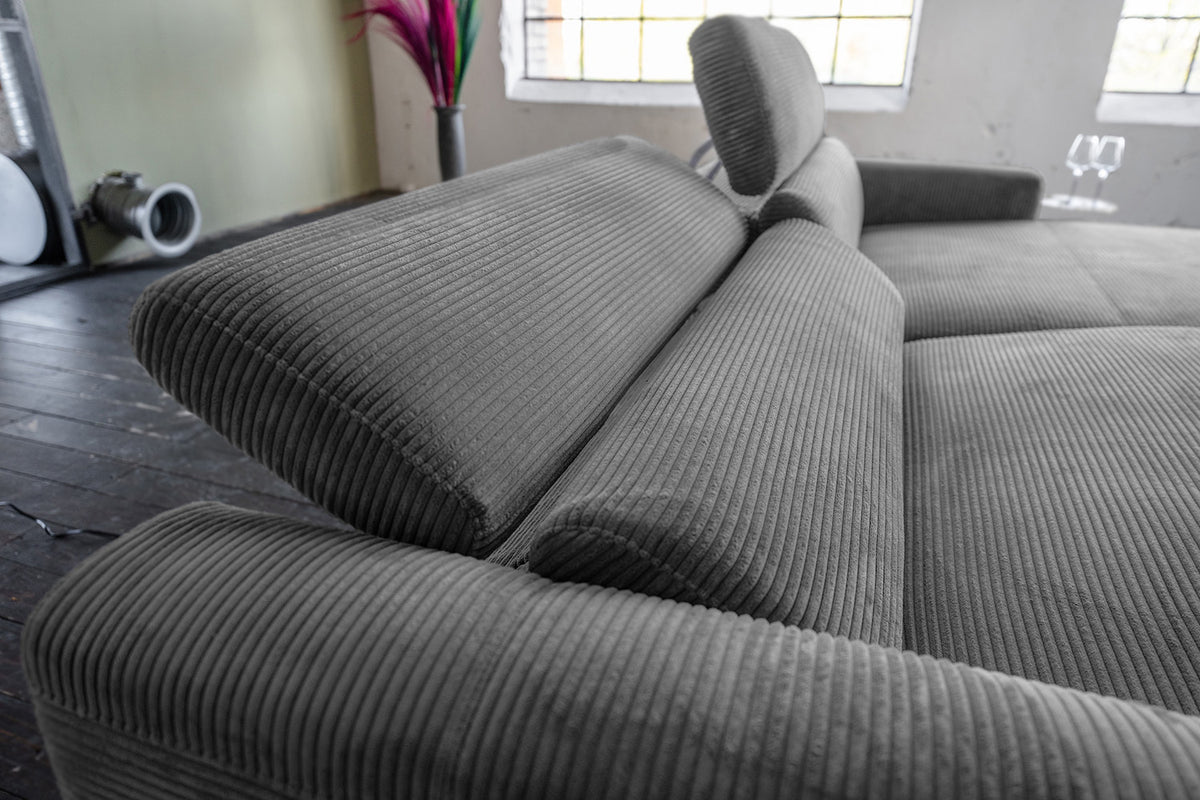 KAWOLA Sofa LAISKA Ecksofa Relaxfunktion teilmotorisch Cord grau