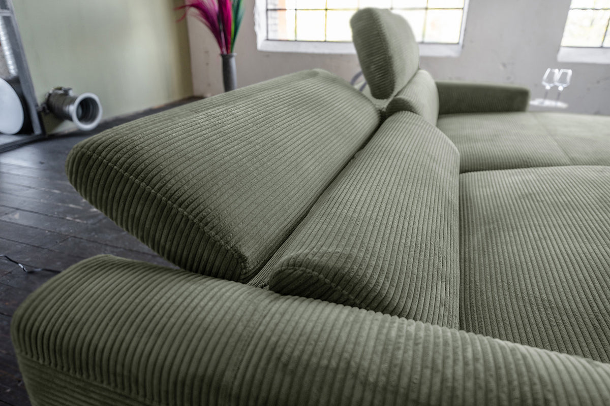 KAWOLA Sofa LAISKA Ecksofa Relaxfunktion teilmotorisch Cord olivgrün