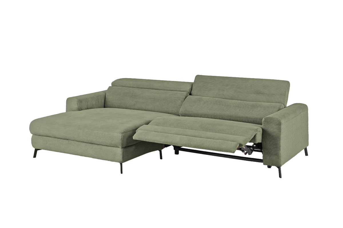 KAWOLA Sofa LAISKA Ecksofa Relaxfunktion teilmotorisch Cord olivgrün