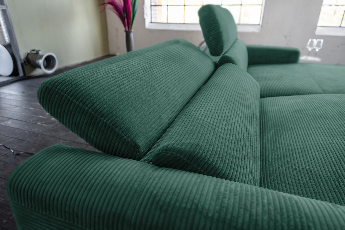 KAWOLA Sofa LAISKA Ecksofa Relaxfunktion teilmotorisch Cord smaragd