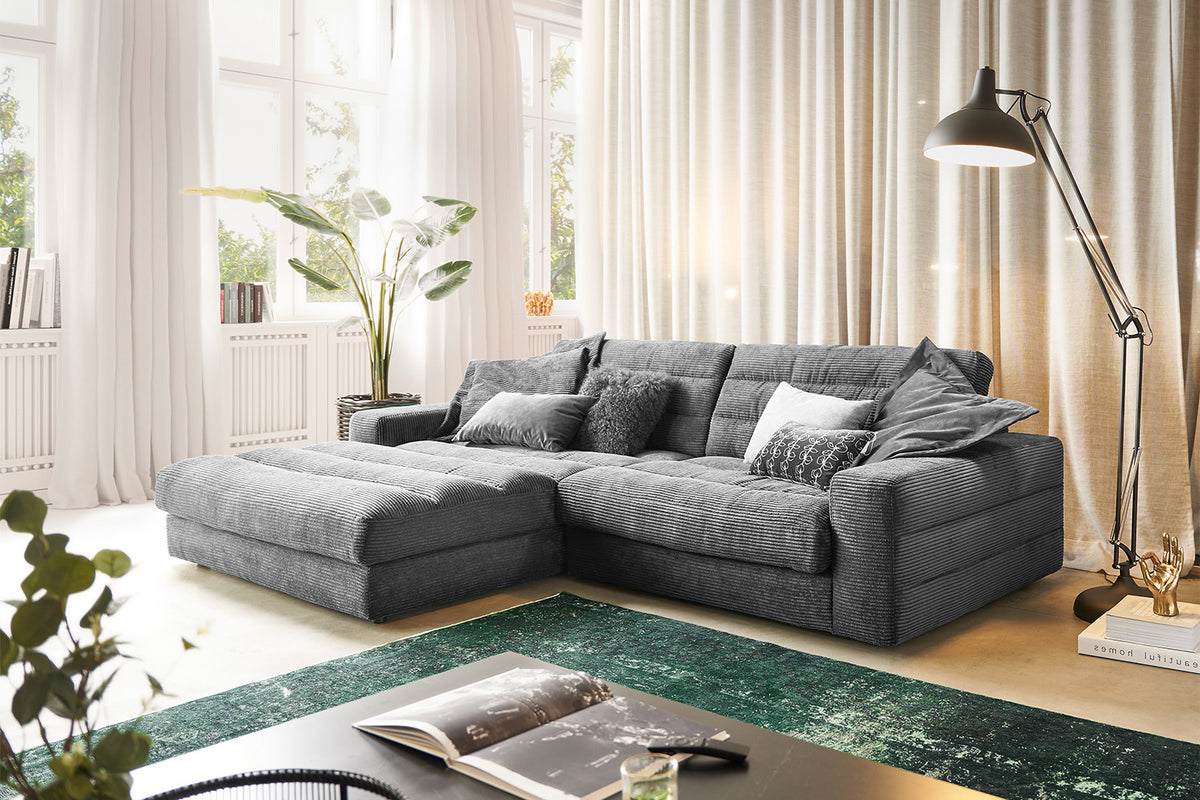 KAWOLA Sofa LANA Ecksofa Cord grau, Links