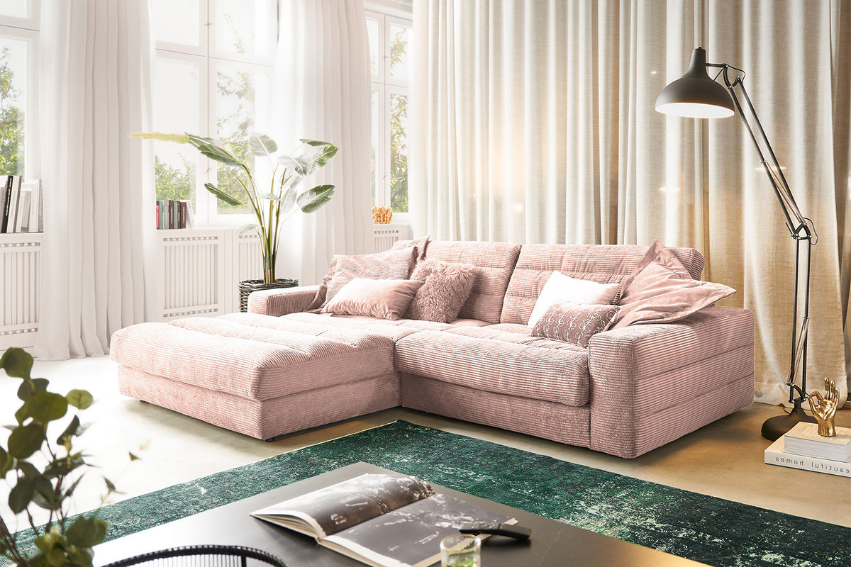 KAWOLA Sofa LANA Ecksofa Cord rosa, Links