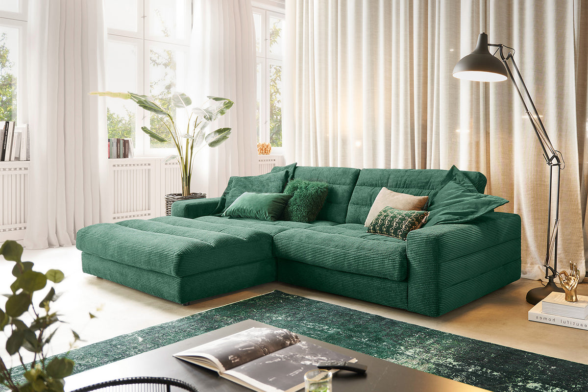 KAWOLA Sofa LANA Ecksofa Cord smaragd, Links