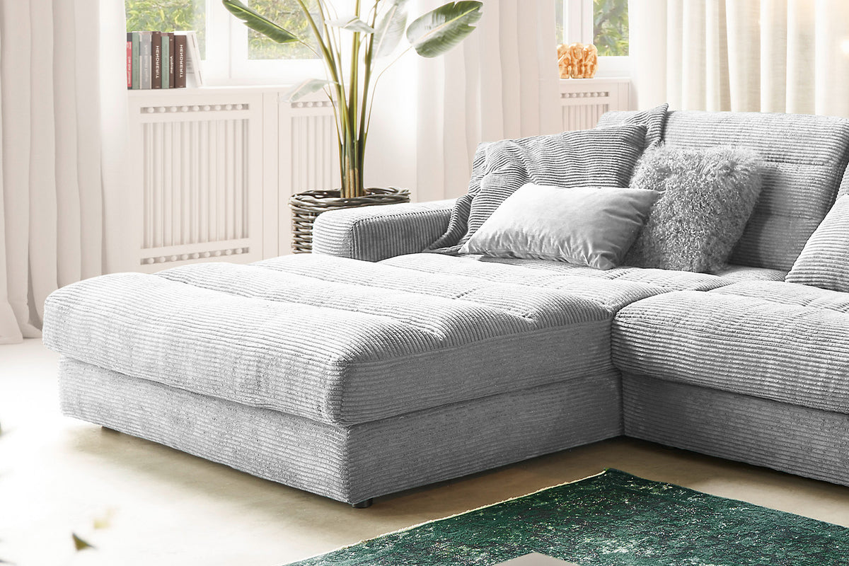 KAWOLA Sofa LANA XL Ecksofa Cord hellgrau