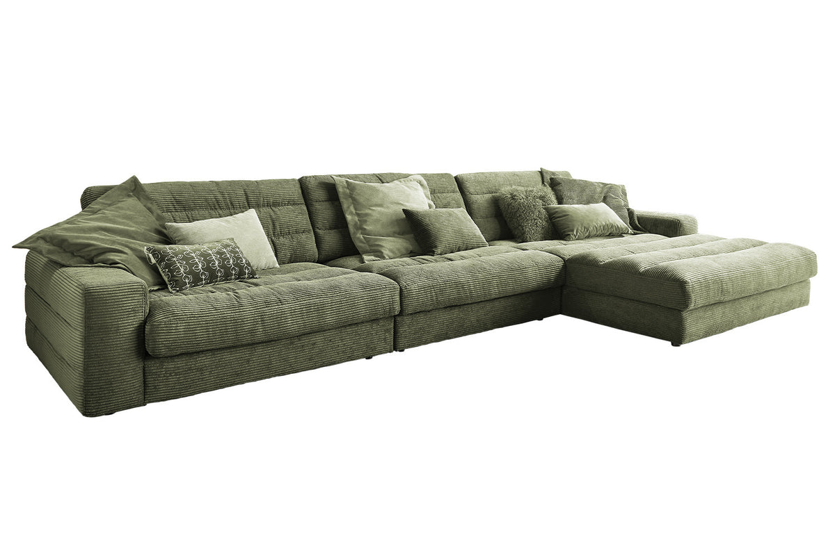 KAWOLA Sofa LANA XL Ecksofa Cord olivgrün
