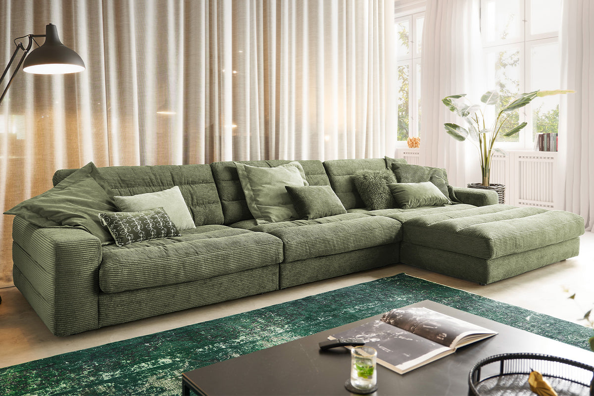 KAWOLA Sofa LANA XL Ecksofa Cord olivgrün