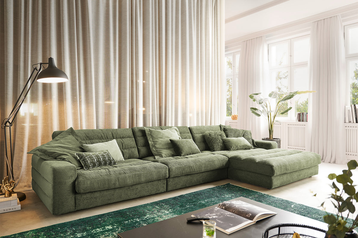 KAWOLA Sofa LANA XL Ecksofa Cord olivgrün, Rechts