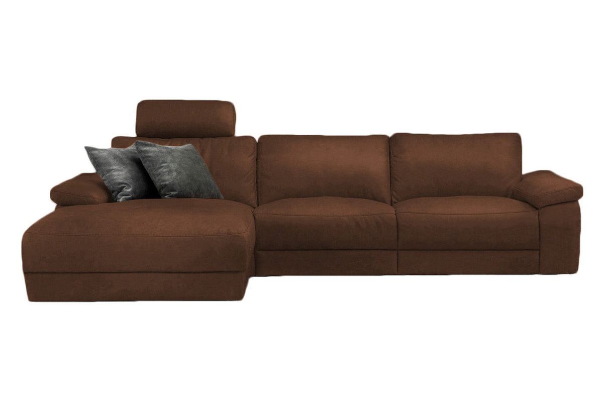 KAWOLA Sofa LOLA Ecksofa Leder braun mit motorischer Relaxfunktion