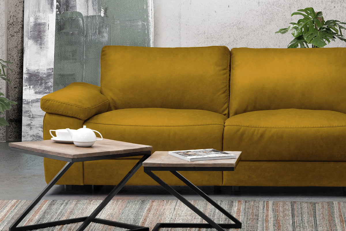 KAWOLA Sofa LOLA Ecksofa Stoff curry mit motorischer Relaxfunktion