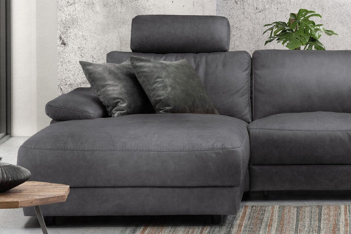 KAWOLA Sofa LOLA Ecksofa Stoff grau mit motorischer Relaxfunktion