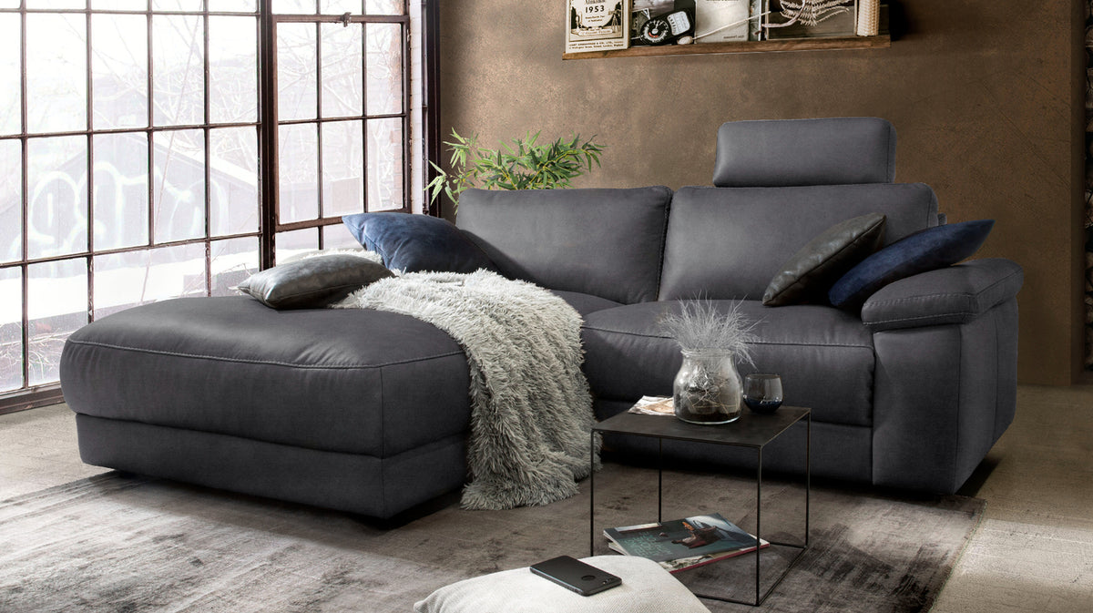 KAWOLA Sofa LOLA Ecksofa Stoff schwarz mit motorischer Relaxfunktion, 233 x 178, Links