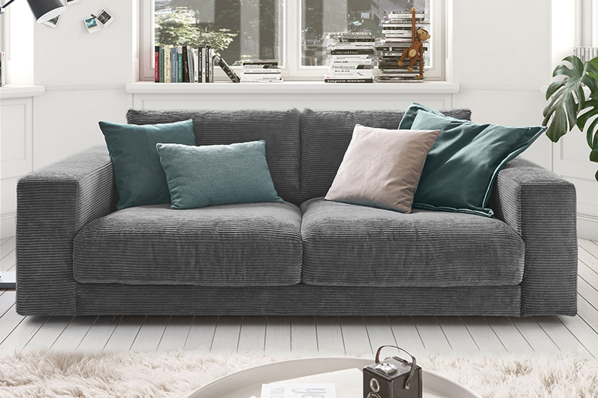 KAWOLA Sofa MADELINE 2-Sitzer Cord grau