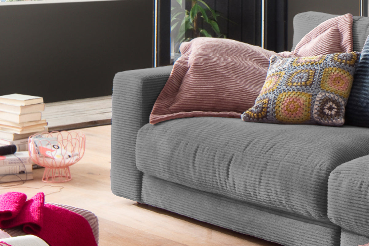 KAWOLA Sofa MADELINE 3-Sitzer Cord grau