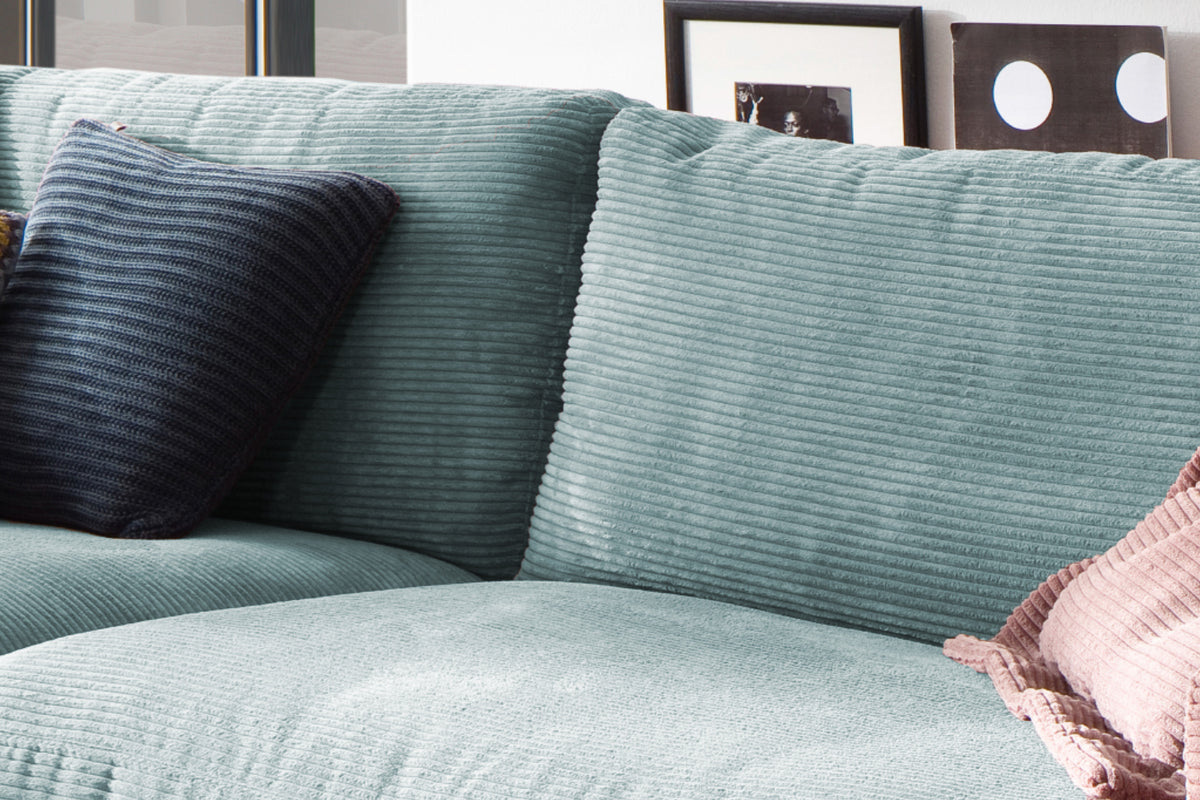 KAWOLA Sofa MADELINE 3-Sitzer Cord hellblau