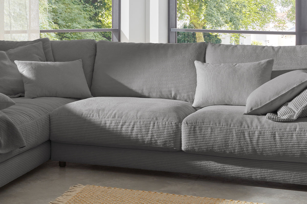 KAWOLA Sofa MADELINE Ecksofa mit Recamiere Cord grau