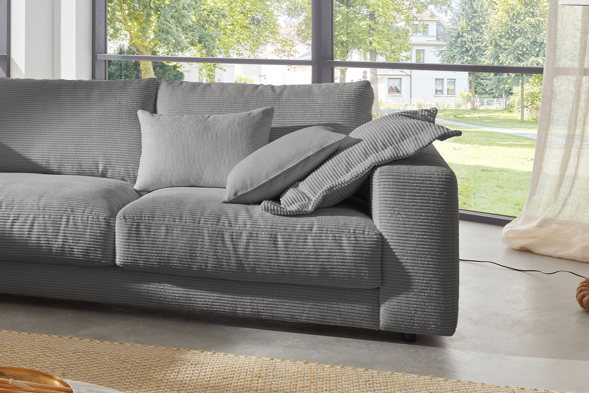 KAWOLA Sofa MADELINE Ecksofa mit Recamiere Cord grau