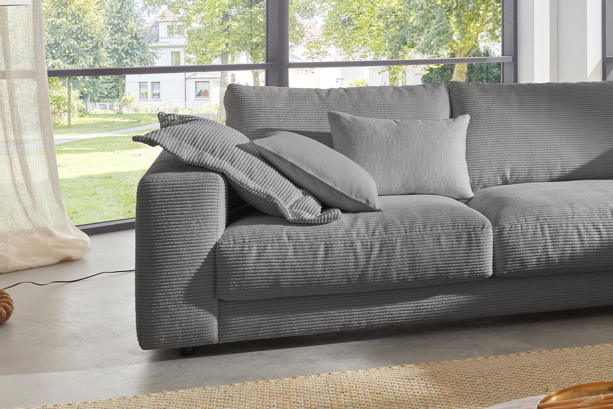 KAWOLA Sofa MADELINE Ecksofa mit Recamiere Cord grau