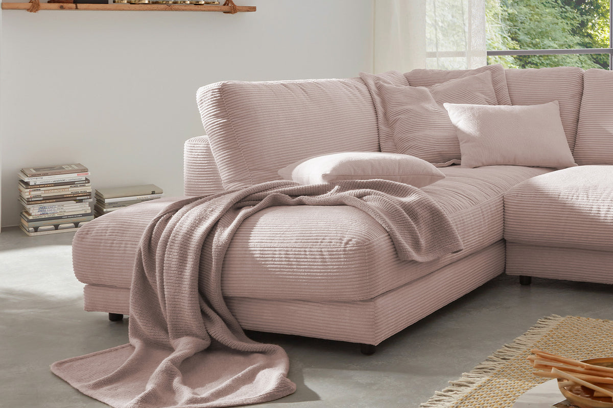 KAWOLA Sofa MADELINE Ecksofa mit Recamiere Cord rosa