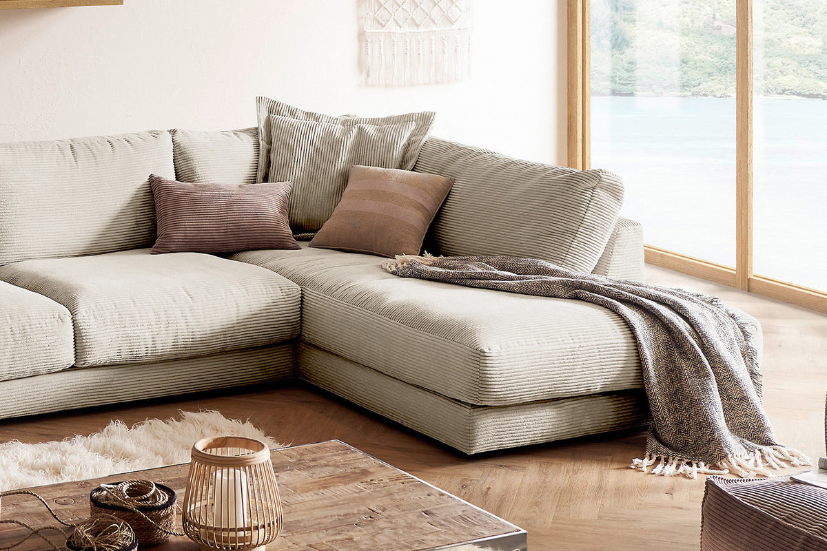 KAWOLA Sofa MADELINE Wohnlandschaft U-Form Cord cremeweiß