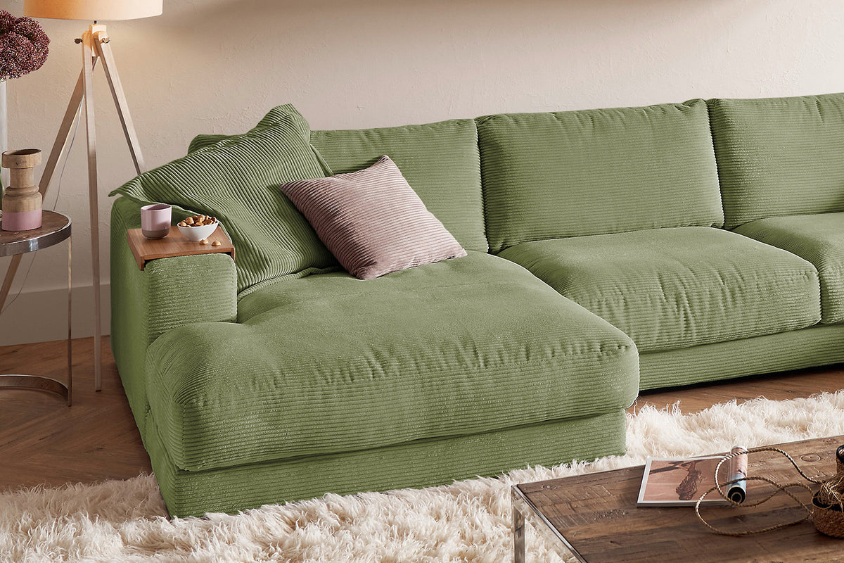 KAWOLA Sofa MADELINE Wohnlandschaft U-Form Cord olivgrün