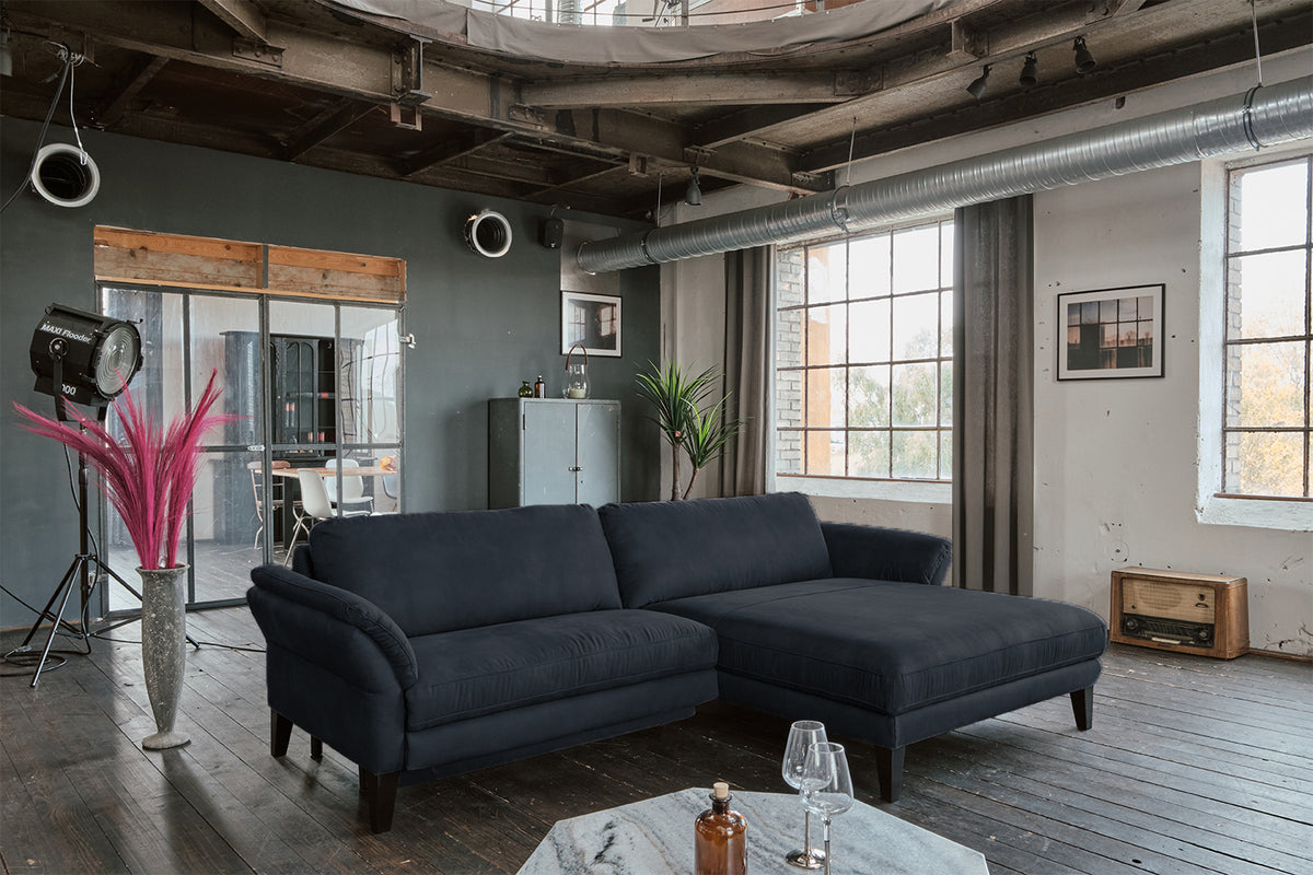 KAWOLA Sofa MALTA Ecksofa Stoff schwarz, Rechts, Mit Kopfstütze, Ohne Komfortfunktion