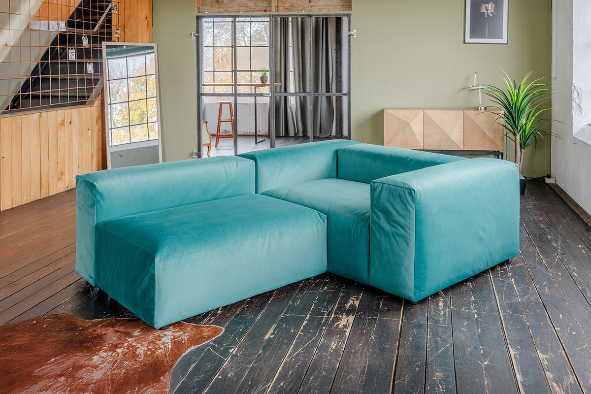 KAWOLA Sofa MIA Modulares Sofa 6-tlg. Velvet grün