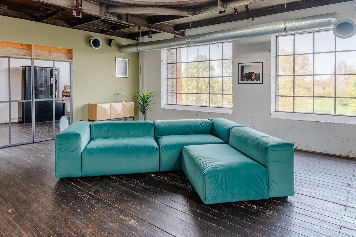 KAWOLA Sofa MIA Modulares Sofa 8-tlg. Velvet grün