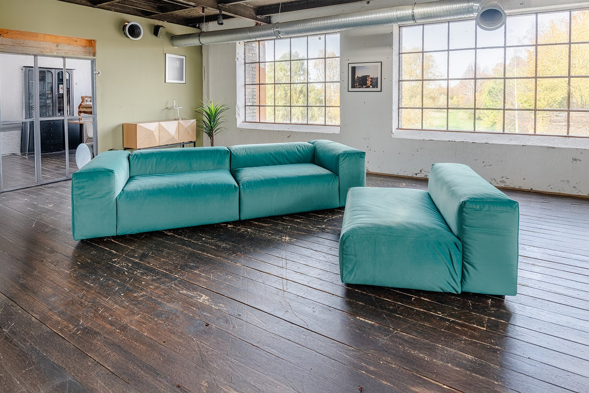 KAWOLA Sofa MIA Modulares Sofa 8-tlg. Velvet grün