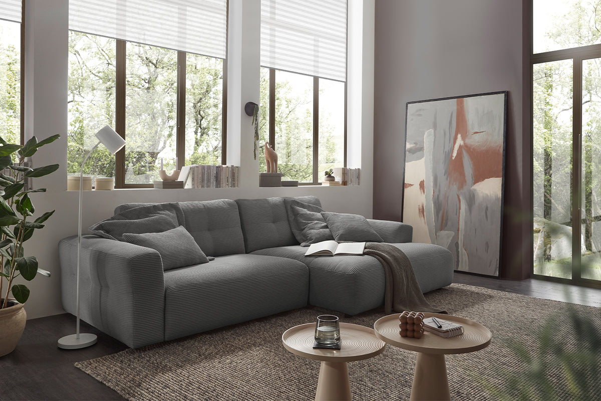 KAWOLA Sofa MIKA Ecksofa Cord grau, 276 x 167, Rechts
