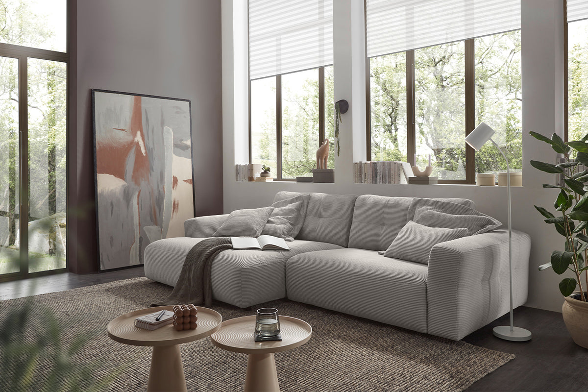 KAWOLA Sofa MIKA Ecksofa Cord hellgrau, 296 x 167, Links